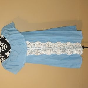 Ladies xhilaration denim-look dress with crocheted accent Size Medium